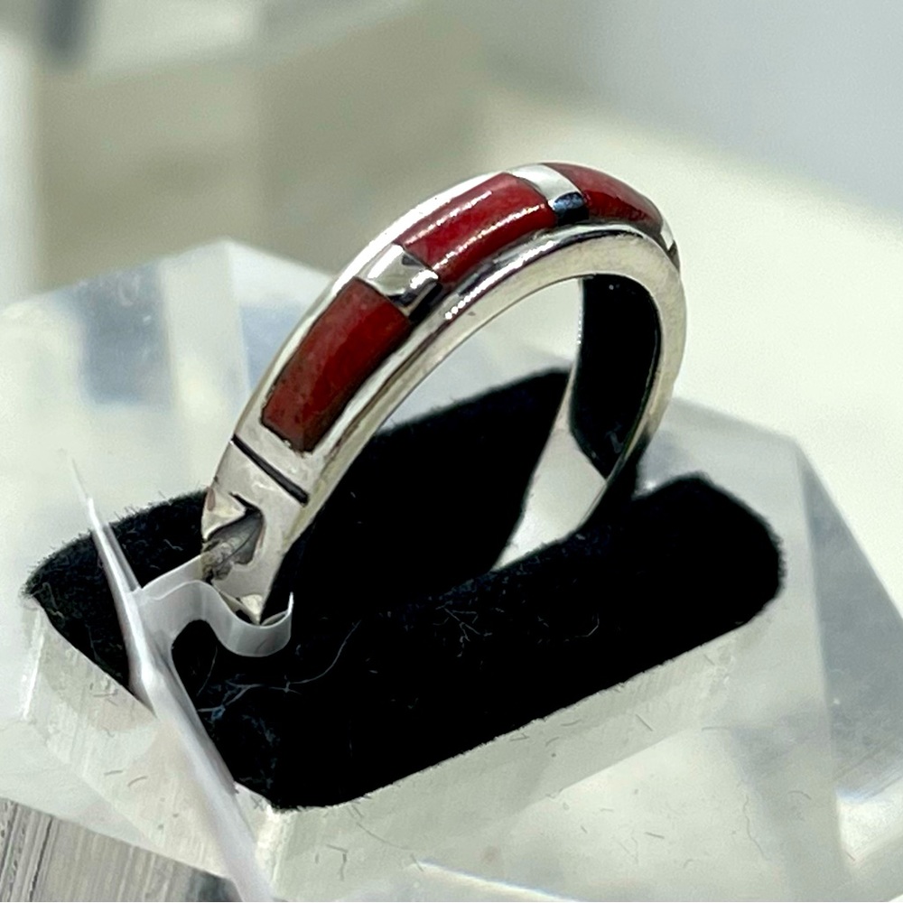 Coral Inlay 925 Band Ring